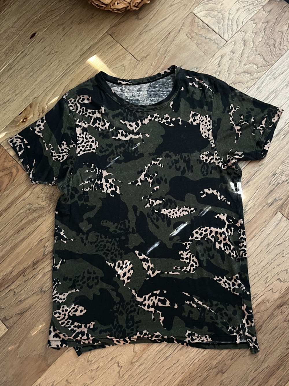 Zadig & Voltaire Short Sleeve Camo Leopard Print Tee - Black & Olive